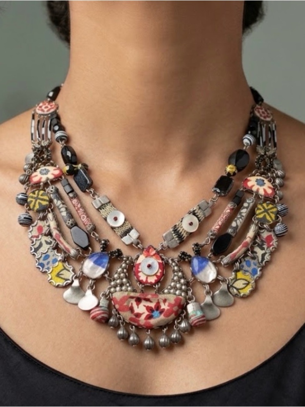 Yala Multicolor Beaded Statement Necklace with Enamel Accents